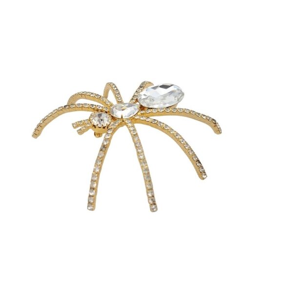 Large Crystal Rhinestone Spider Brooch Pin Gold Tone 3.5" Long *Ivana See Desc.* - Picture 2 of 8